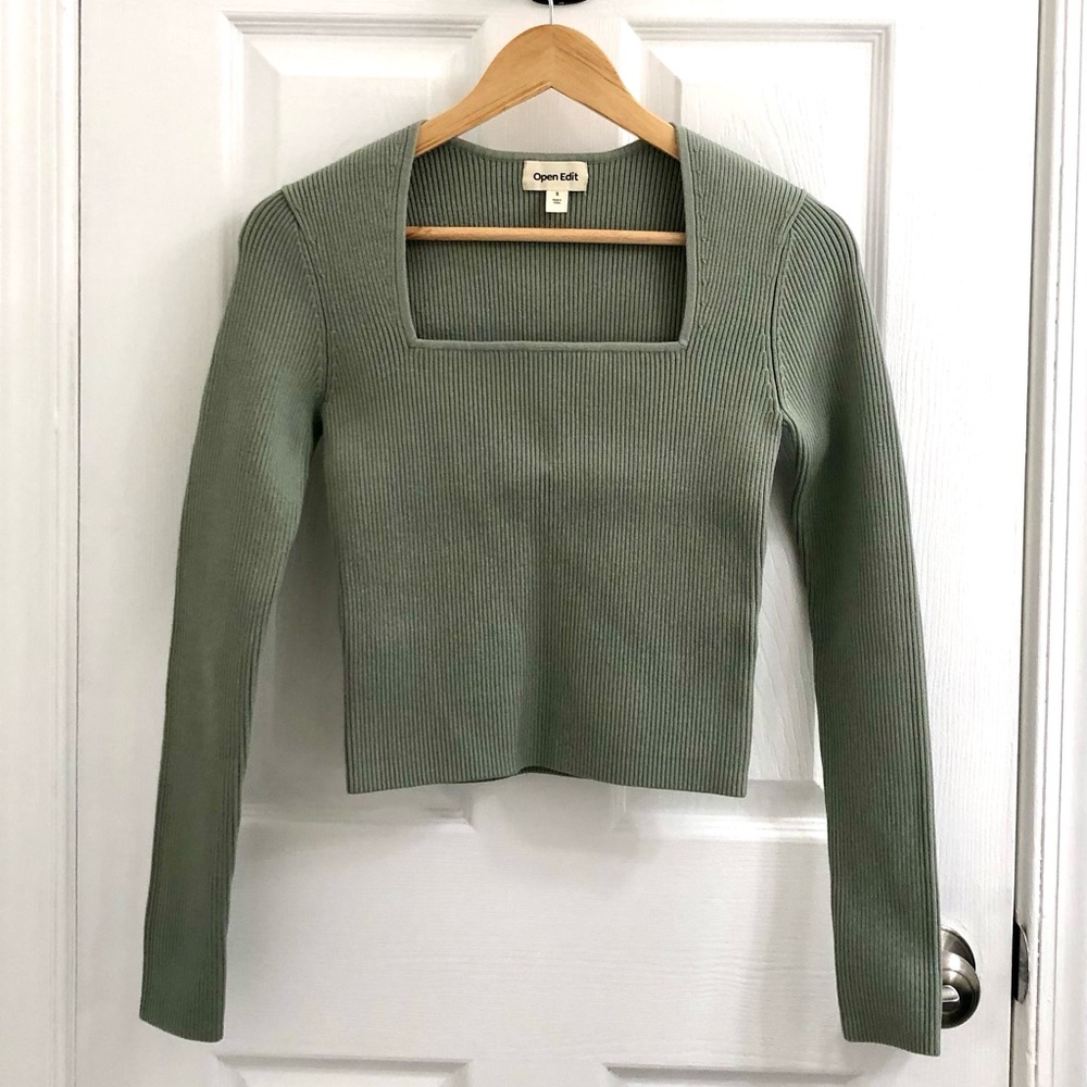 Open Edit Women's Ribbed Square Neck Top - Picture 2 of 5